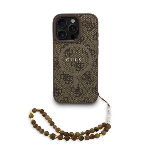 Guess PU Leather 4G Colored Ring Strap MagSafe Zadní Kryt pro iPhone 16 Pro Brown