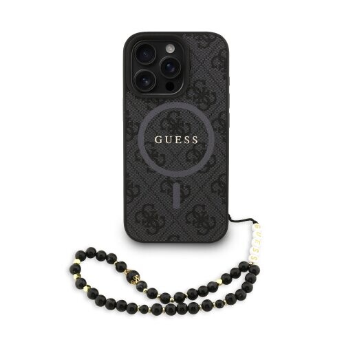 Guess PU Leather 4G Colored Ring Strap MagSafe Zadní Kryt pro iPhone 16 Pro Black