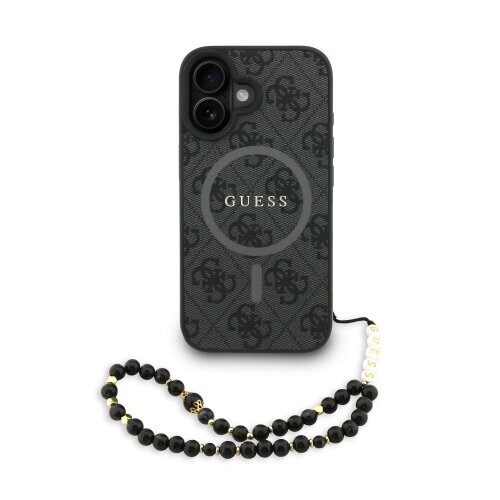 Guess PU Leather 4G Colored Ring Strap MagSafe Zadní Kryt pro iPhone 16 Black