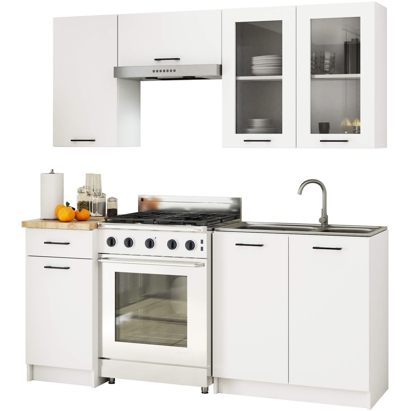 Kuchyňská linka Olivie H720 1,8 m prosklená bílá/dub sonoma