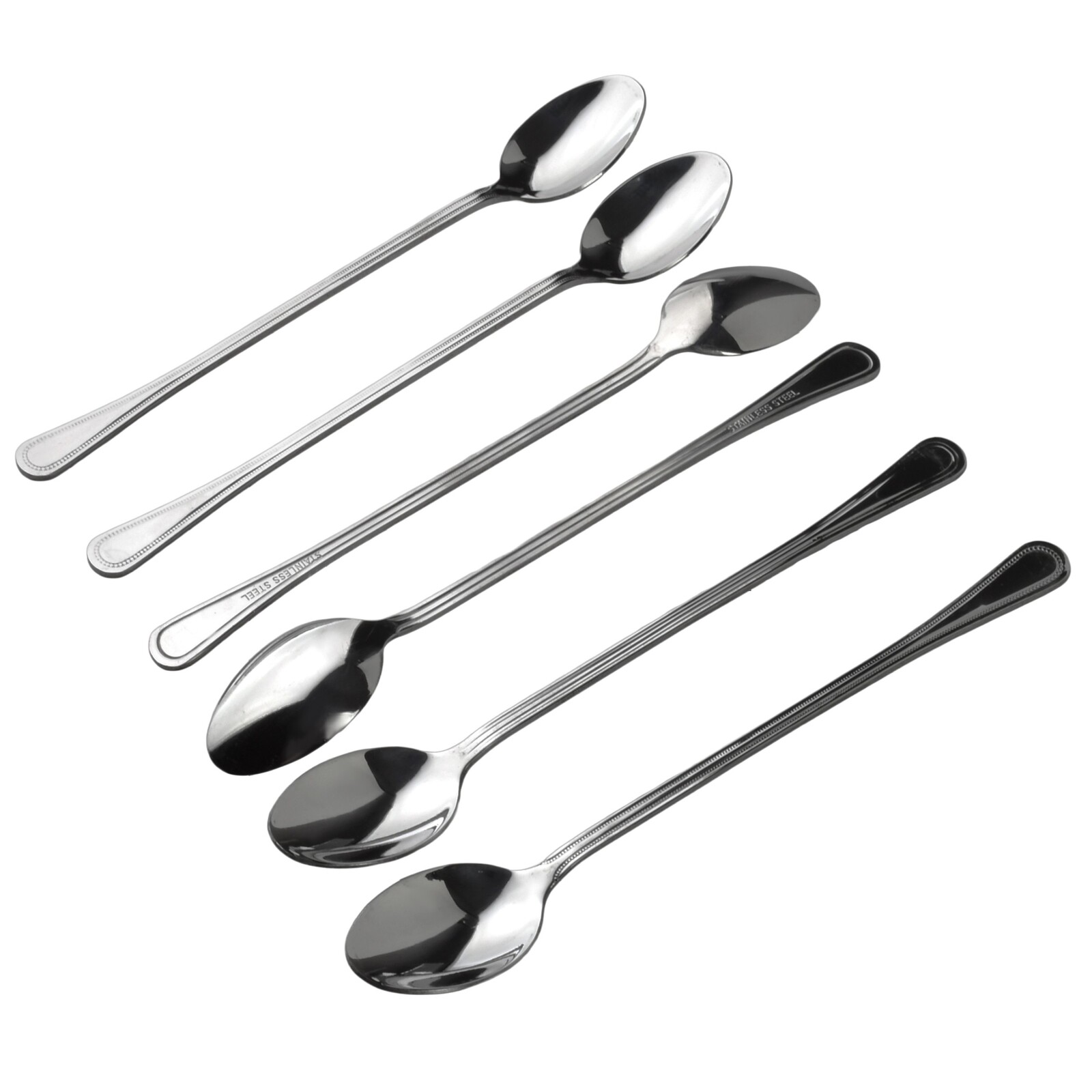 Sada 6 ks lžiček na latté CHAMILE 20 cm stříbrná