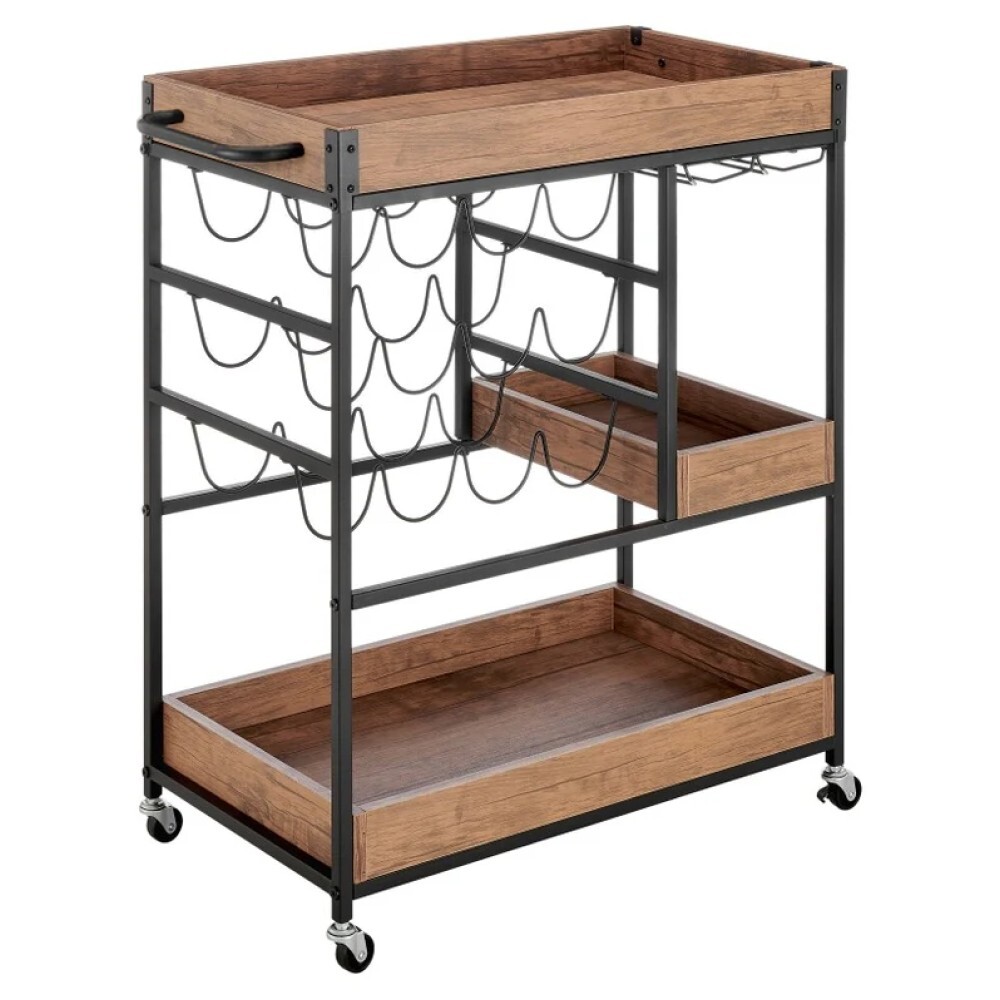 KONDELA Portis servírovací stolík na kolieskach dub tmavý / čierna