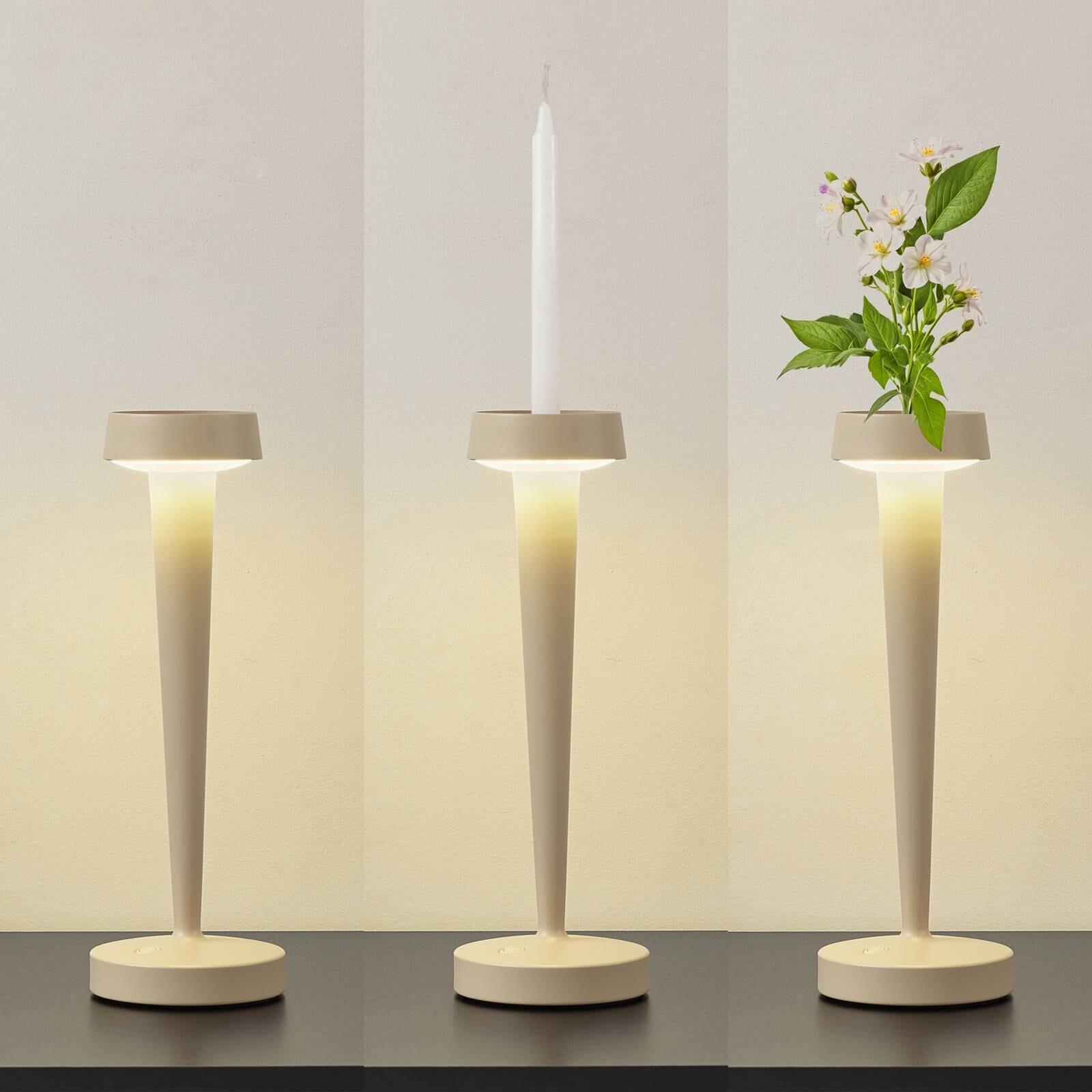 Lucande LED svietiaci svietnik Lea, váza, béžová, 28 cm