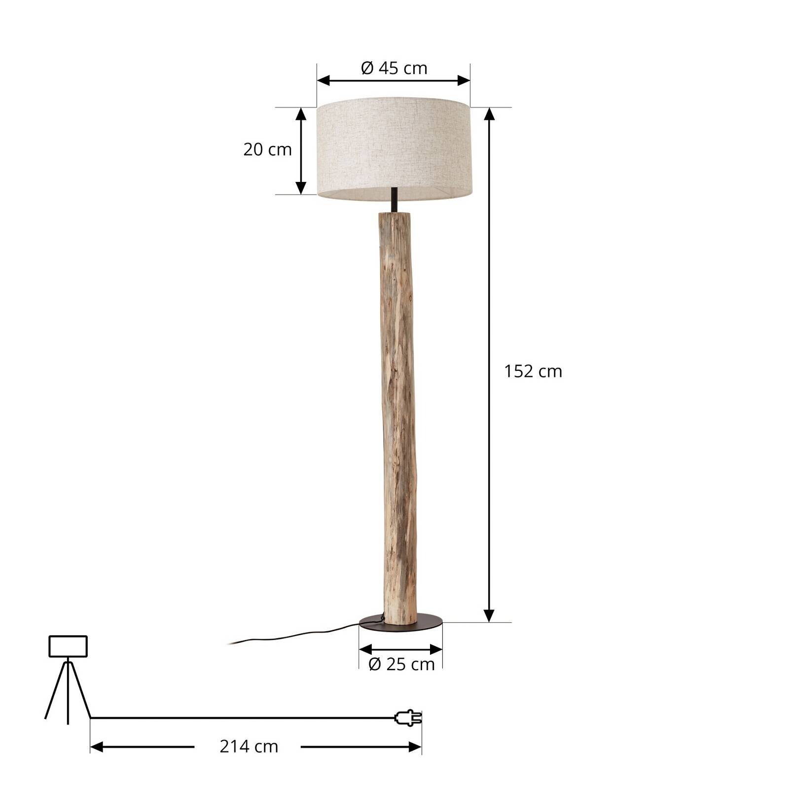 Lucande stojaca lampa Jorvan, krémová, eukalyptus, ľan
