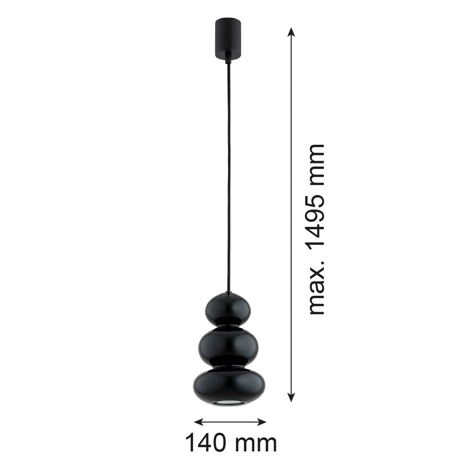 Závesné svietidlo Oman, lesklá čierna, sklo, Ø 14 cm