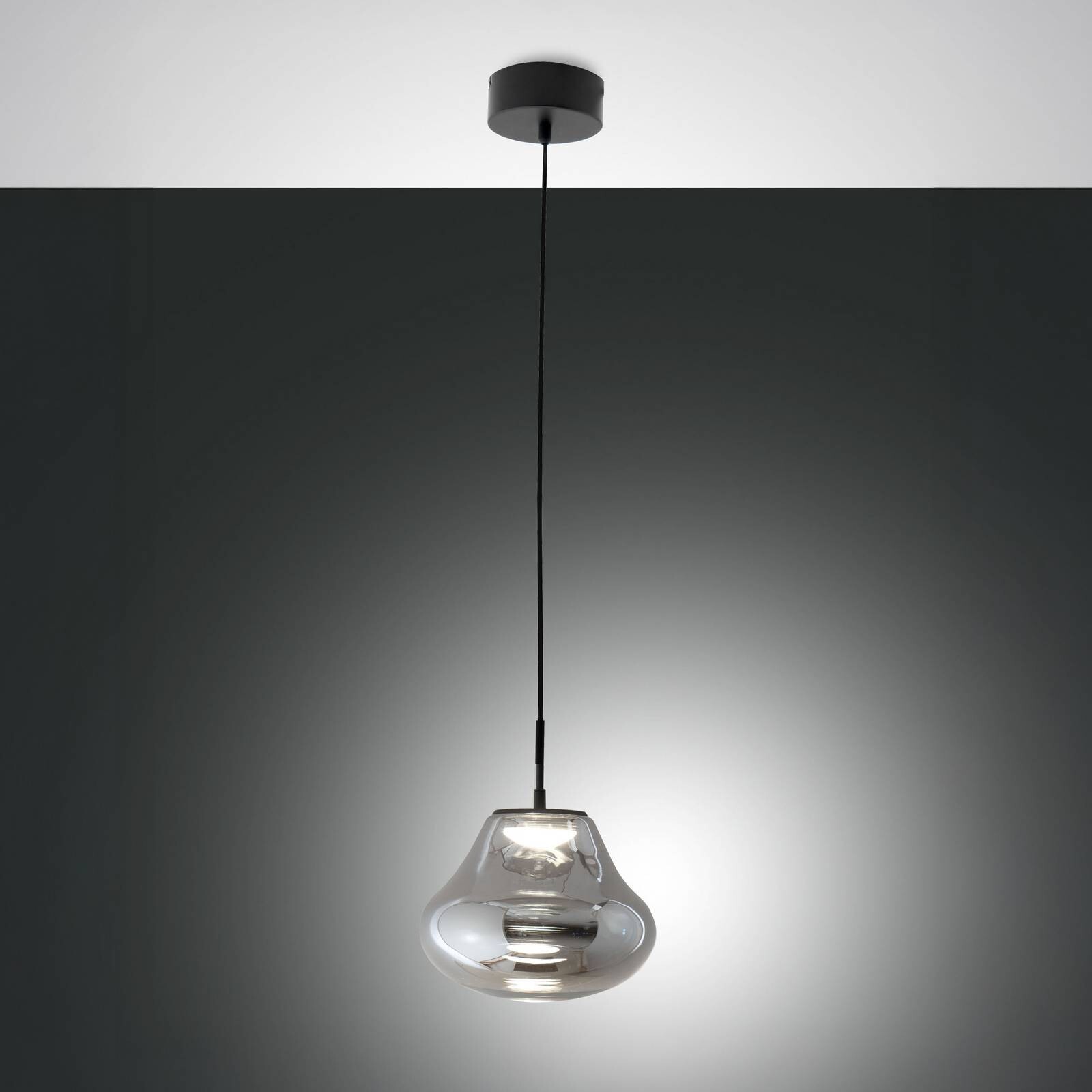 LED závesné svietidlo Deva, sivá, sklo, Ø 25 cm, CCT, stmievateľné