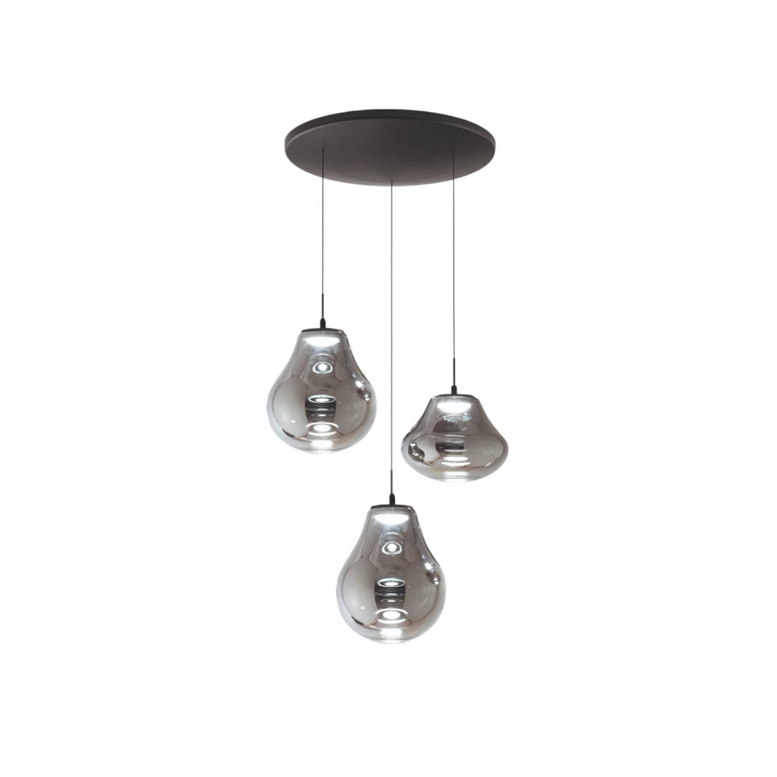 LED závesné svietidlo Deva, 3-pl., Ø 50 cm, sivá, CCT, stmievateľné
