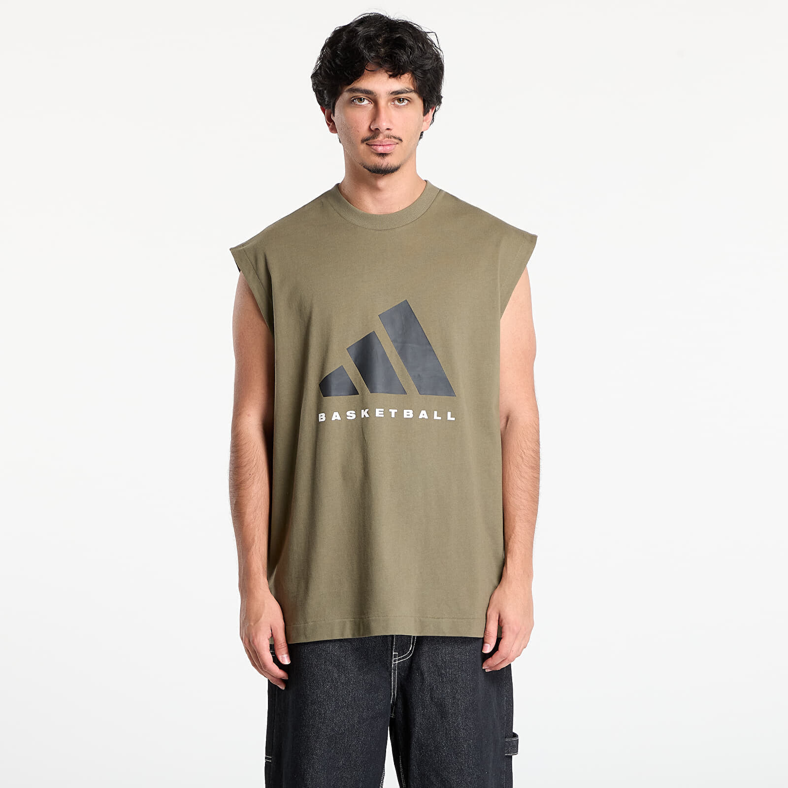 adidas Basketball Sleeveless T-Shirt UNISEX Olive Strata S