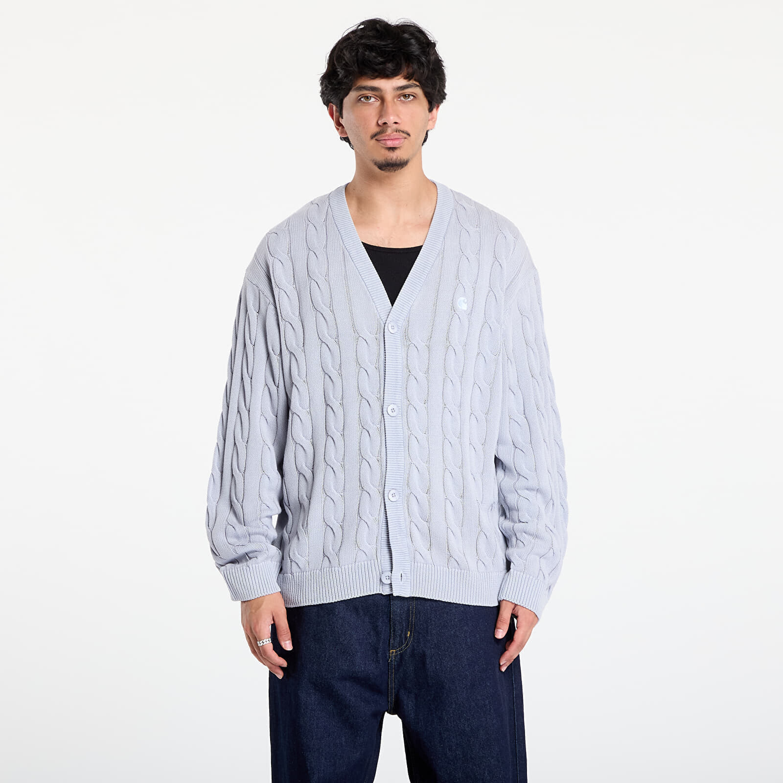 Svetr Carhartt WIP Carter Cardigan UNISEX Blue Fog Garment Dyed XL