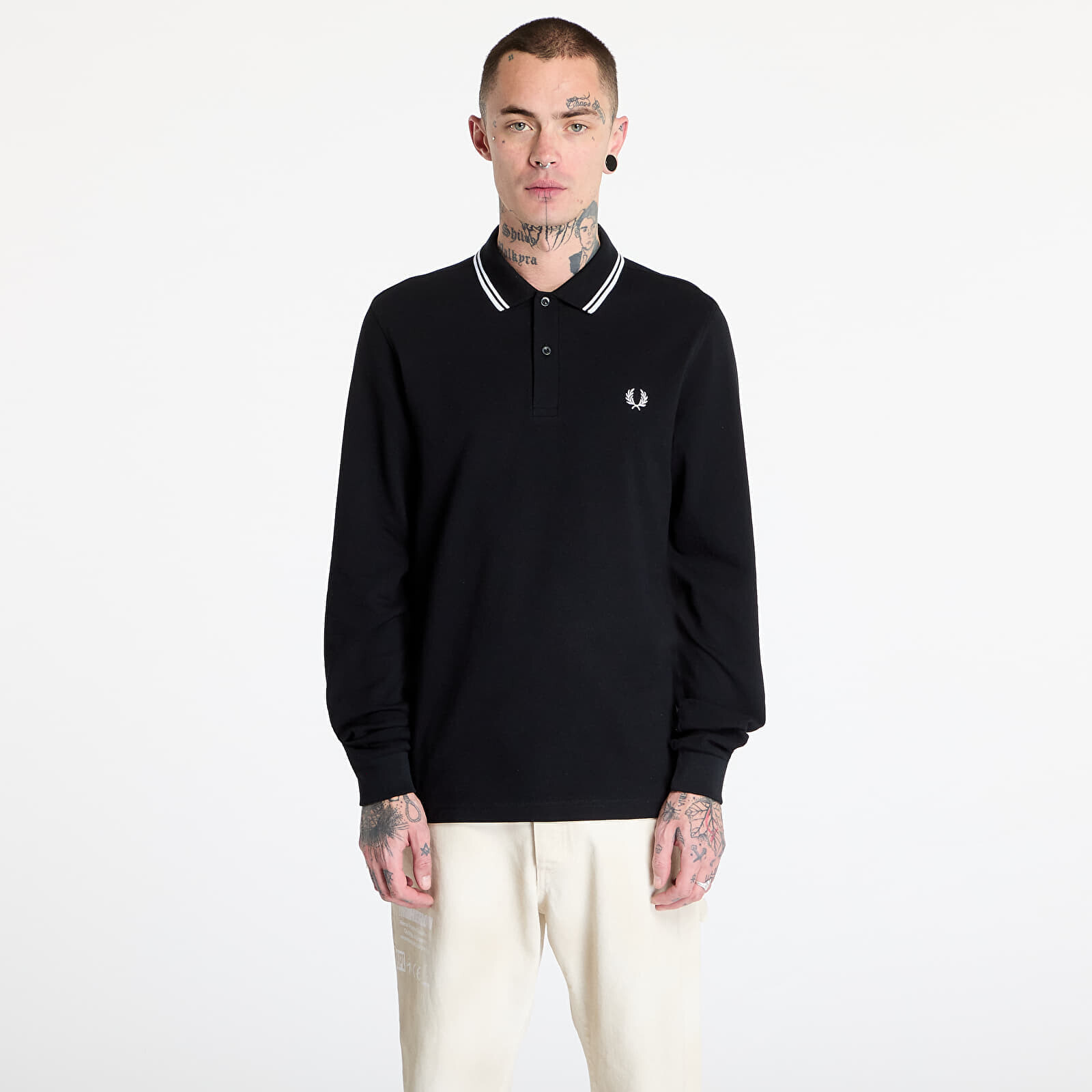 Tričko FRED PERRY Long Sleeve Twin Tipped Shirt Black XL