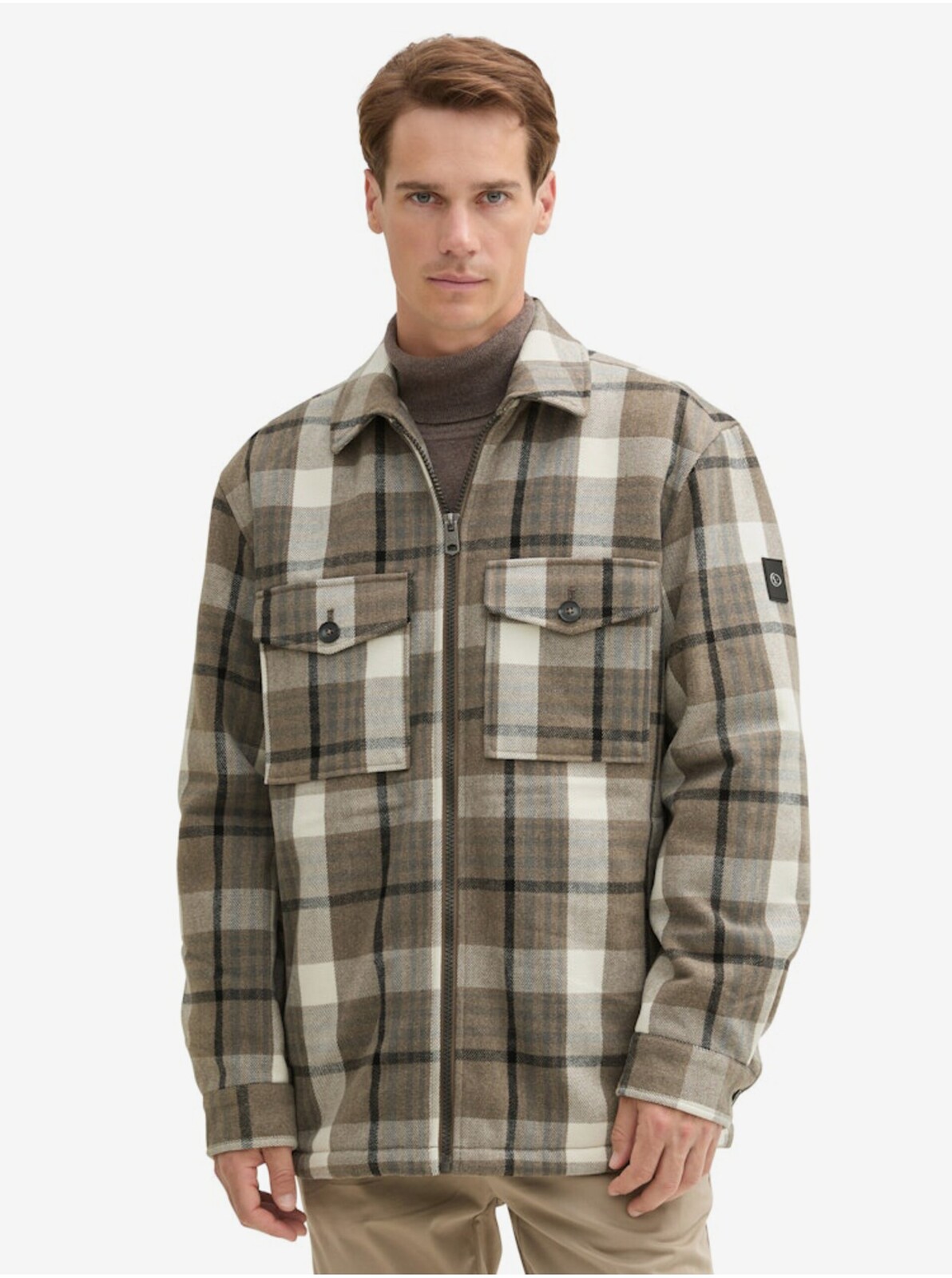 Beige-brown men's checkered jacket Tom Tailor - Men's