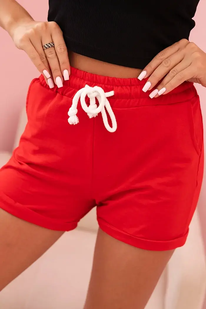 Kesi Dámske bavlnené šortky s gumičkou a viazaním v páse červené