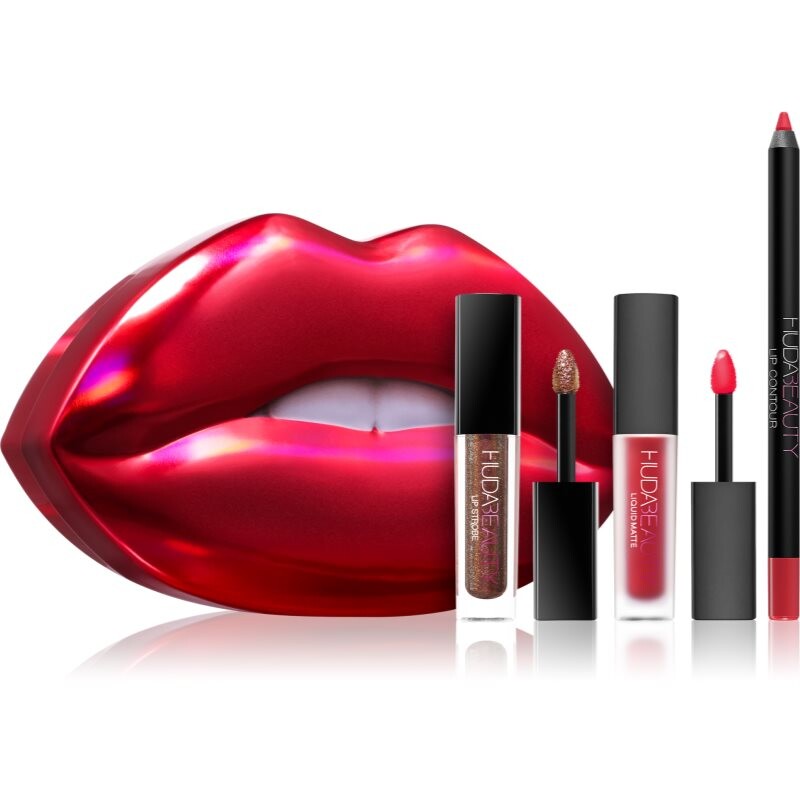 Huda Beauty Contour & Strobe Lip Set darčeková sada odtieň Heartbreaker nad Shameless 3 ks