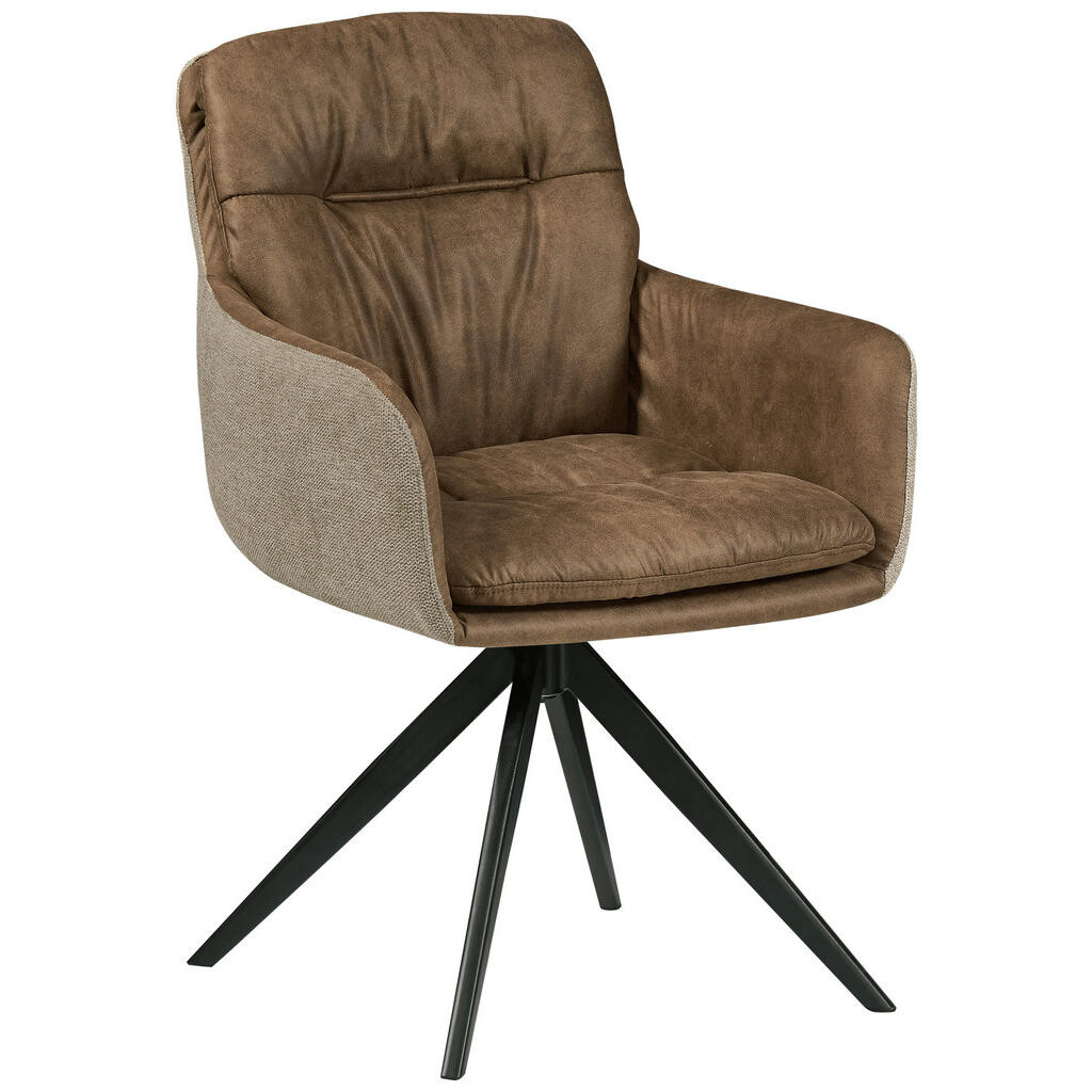 MID.YOU STOLIČKA S PODRÚČKAMI, kožený vzhľad, textilný výplet, hnedá