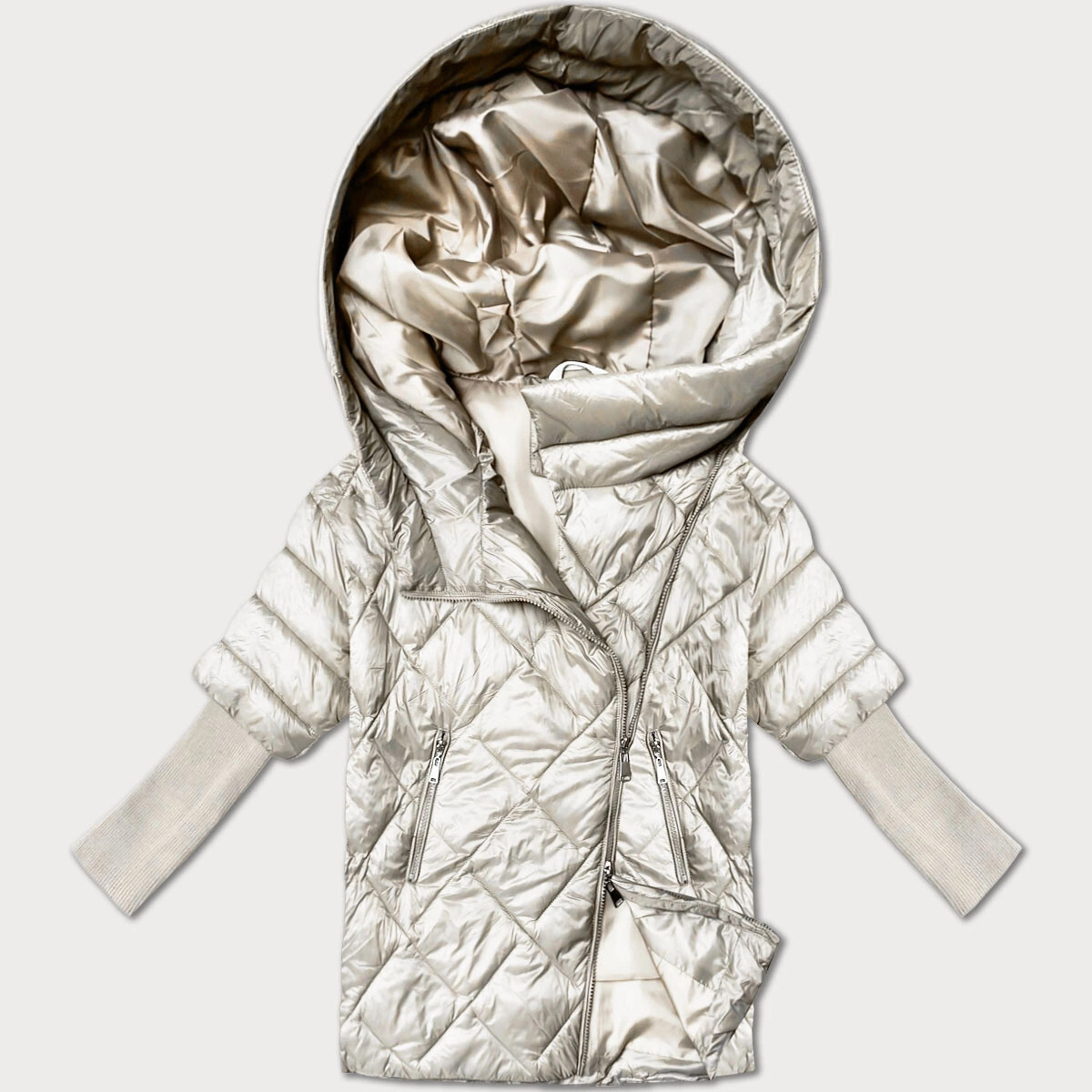 Svetlo béžová ľahká dámska bunda s pletenými rukávmi Minority (M2-6701-12) odstíny béžové M (38)