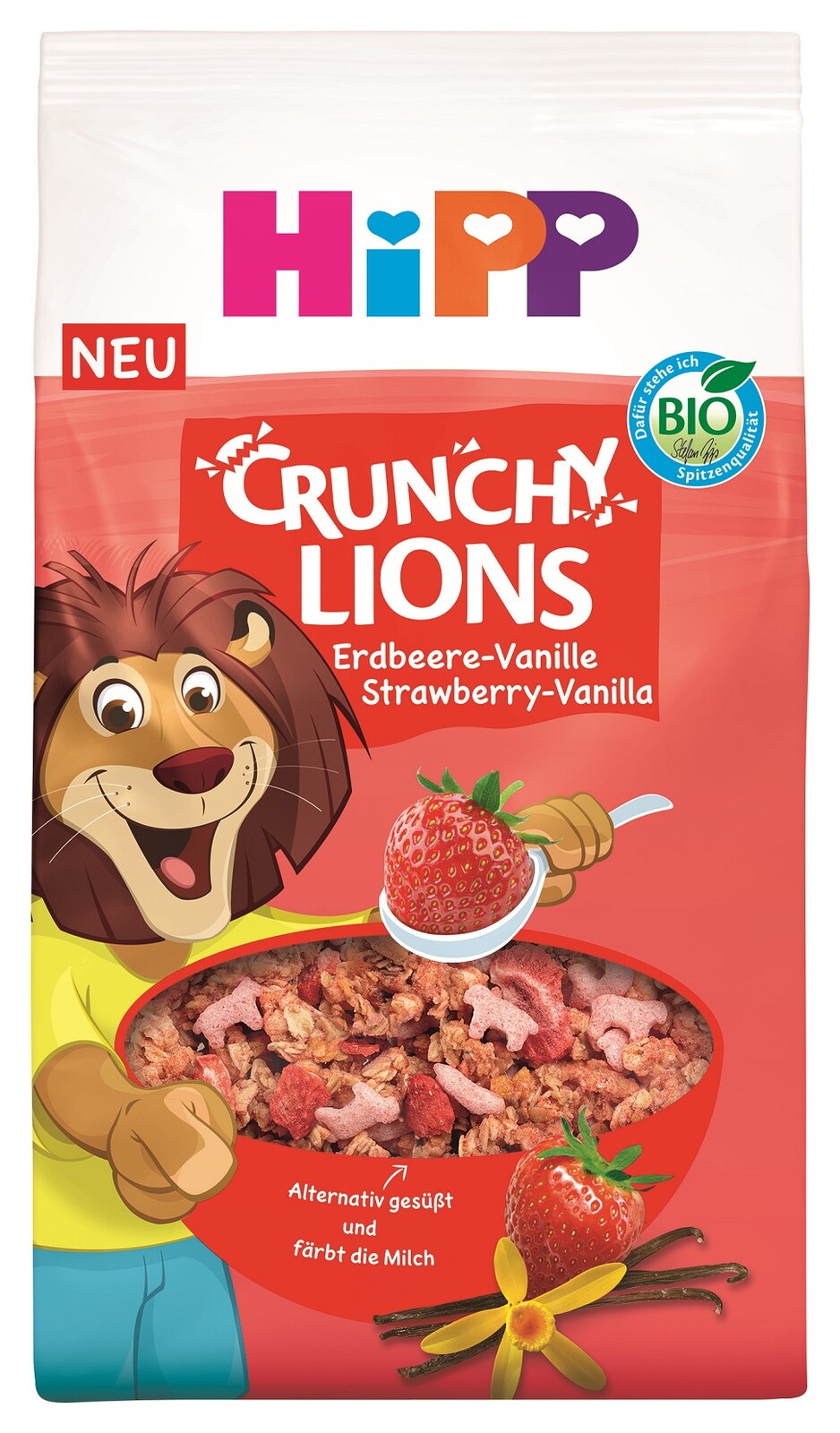 HIPP BIO chrumkavé Lion müsli Jahoda-Vanilka 300 g