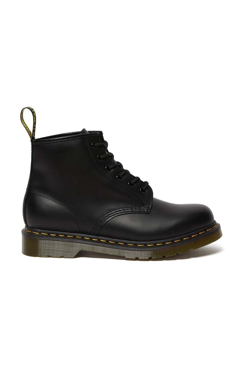 Kožené workery Dr. Martens 101 Yellow Stitch dámske, čierna farba, na plochom podpätku, 26230001