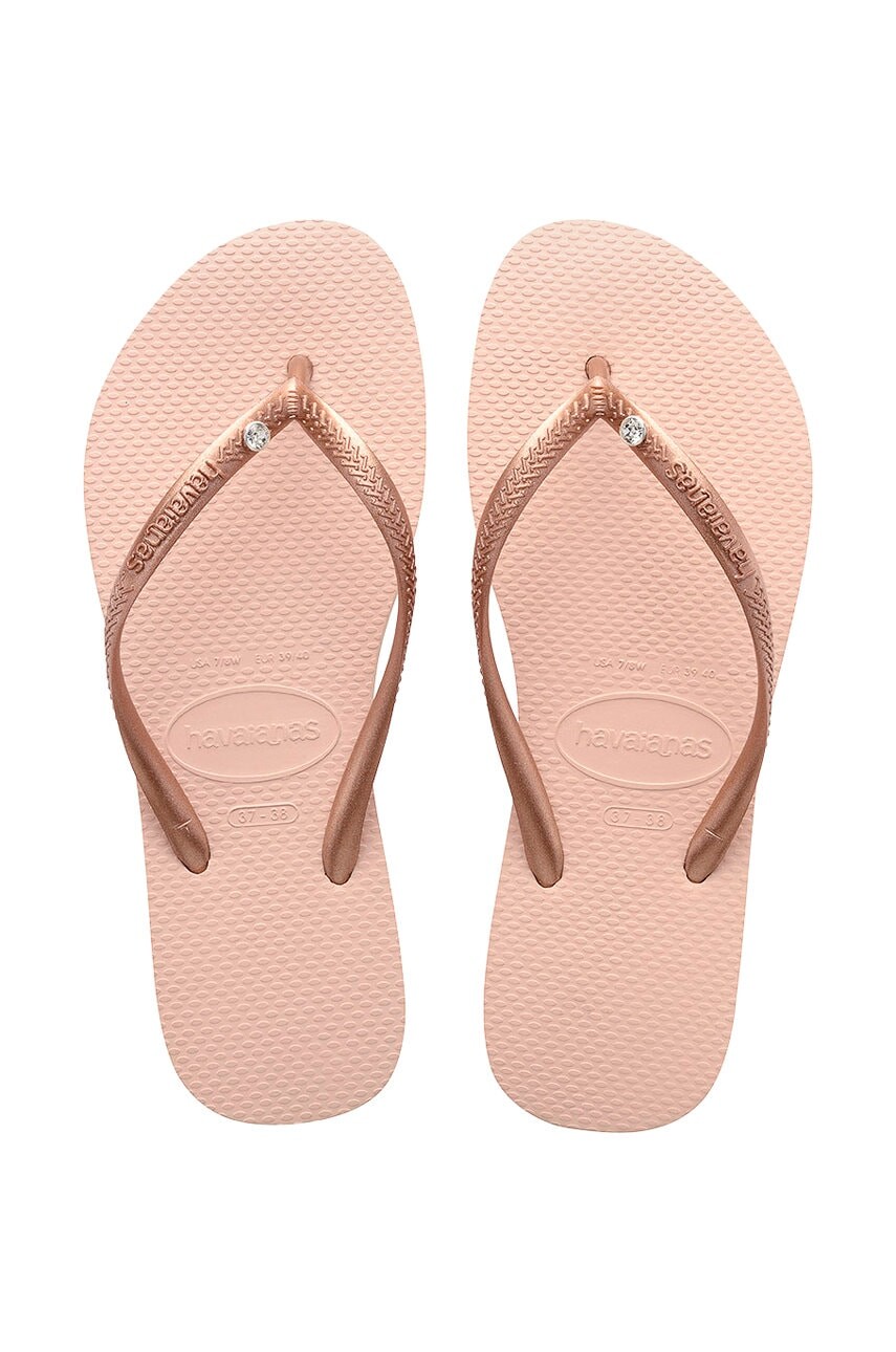 Žabky Havaianas SLIM CRYSTAL SW II dámske, ružová farba, na plochom podpätku, 4145651.0076