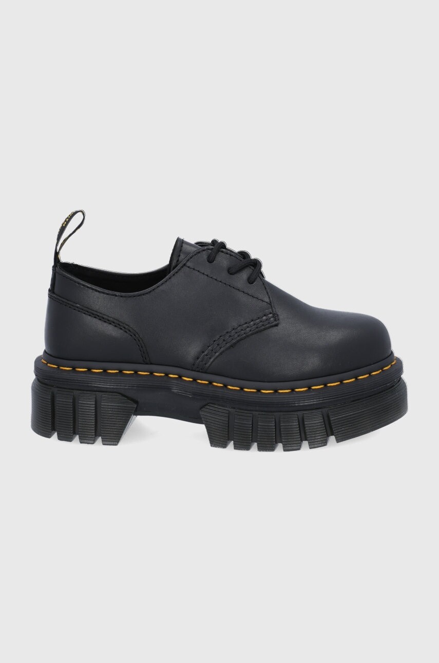 Poltopánky Dr. Martens Audrick 3-Eye Shoe dámske, čierna farba, na plochom podpätku DM27147001
