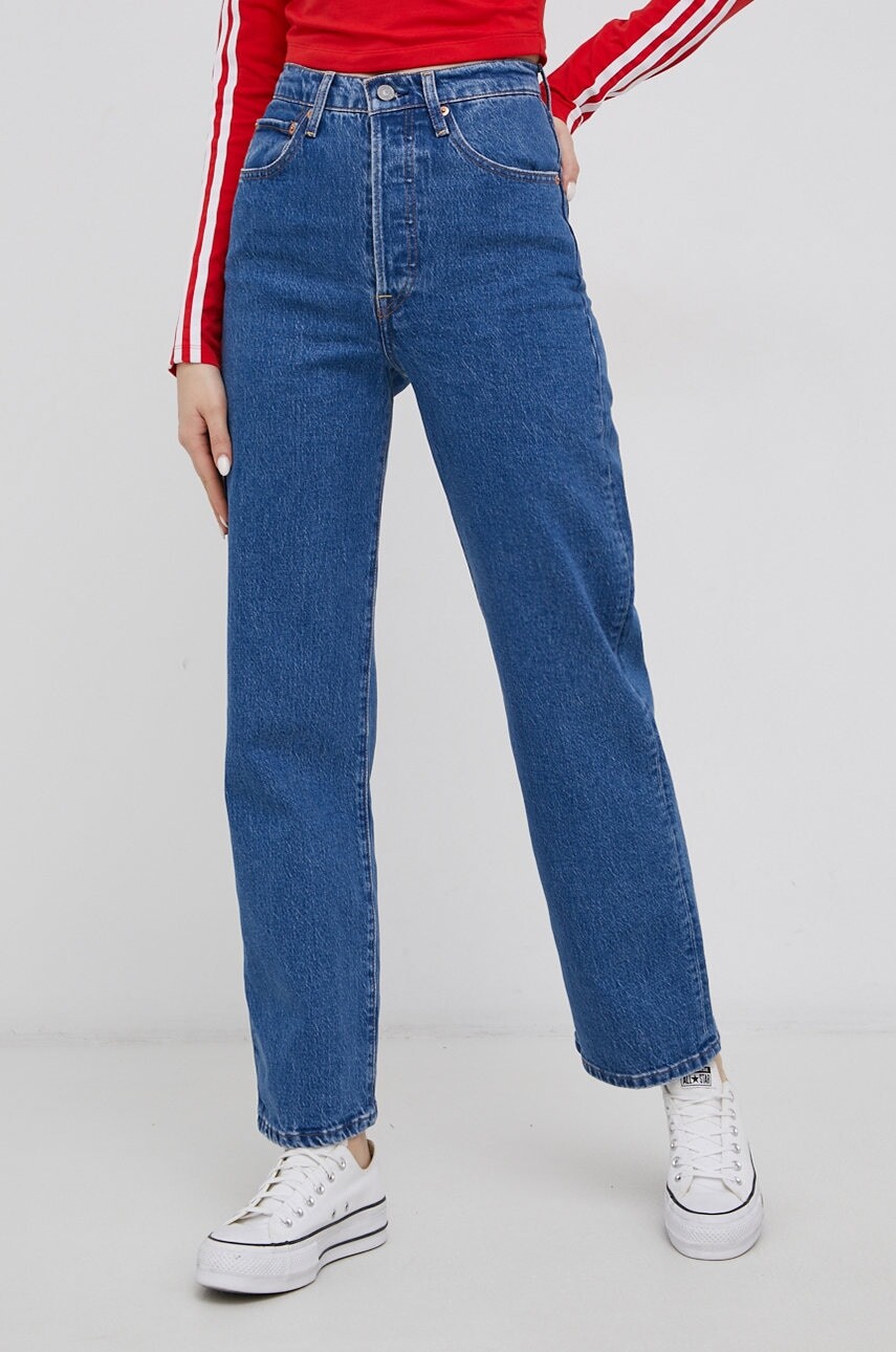 Rifle Levi's RIBCAGE STRAIGHT ANKLE 72693.0117-MedIndigo, dámske, vysoký pás