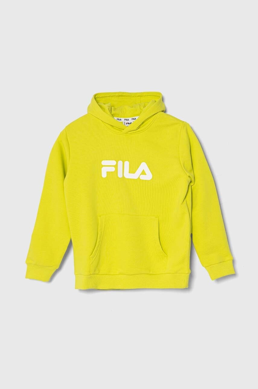 Detská mikina Fila zelená farba, s kapucňou, s potlačou