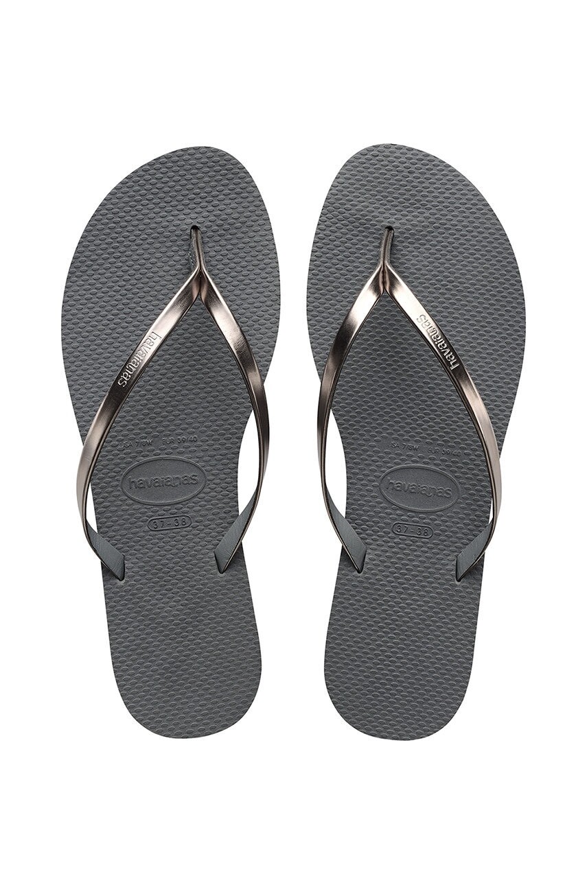 Žabky Havaianas You Metallic dámske, šedá farba, na plochom podpätku
