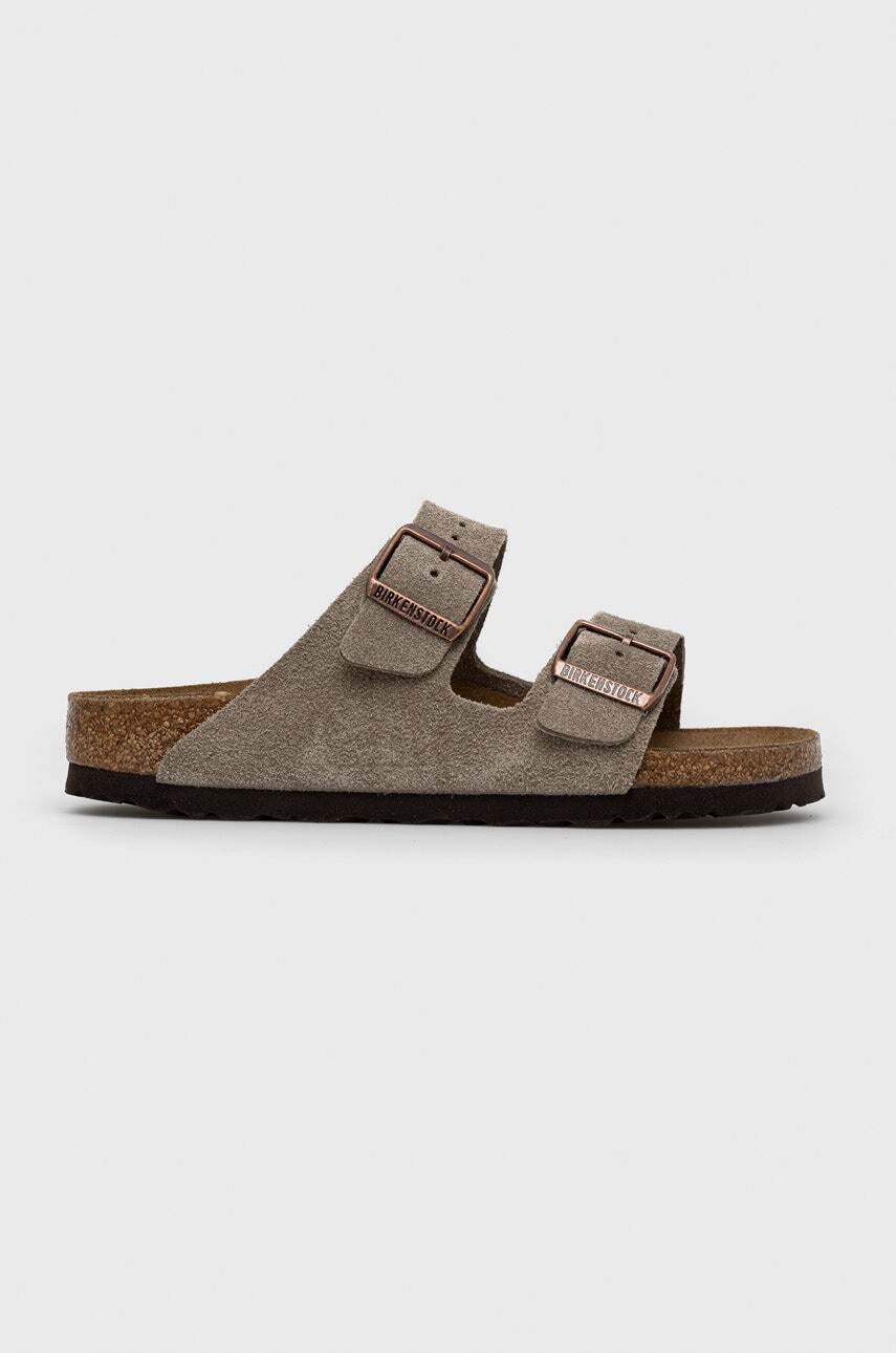 Semišové šľapky Birkenstock Arizona BS dámske, hnedá farba, 51463