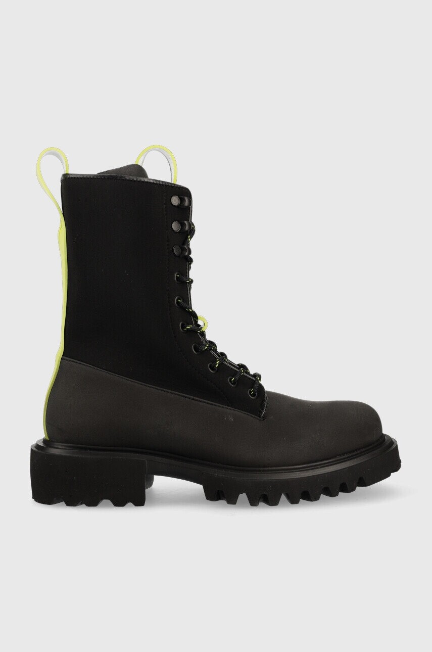 Členkové topánky Palladium x Rains 22610 Show Combat Boot Neopren 22610.01-01.Black, 22610 Show Combat Boot Neopren pánske, čierna farba