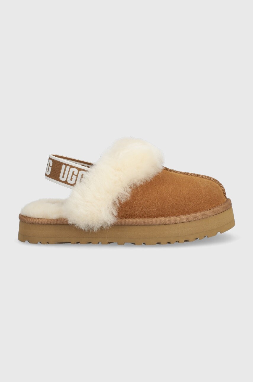 Kožené papuče UGG Funkette hnedá farba