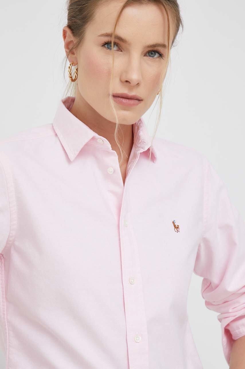 Bavlnená košeľa Polo Ralph Lauren dámska,ružová farba,regular,s klasickým golierom,211891377