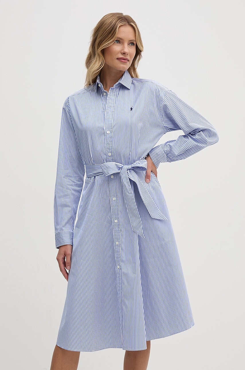 Bavlnené šaty Polo Ralph Lauren tmavomodrá farba, mini, áčkový strih, 211891428