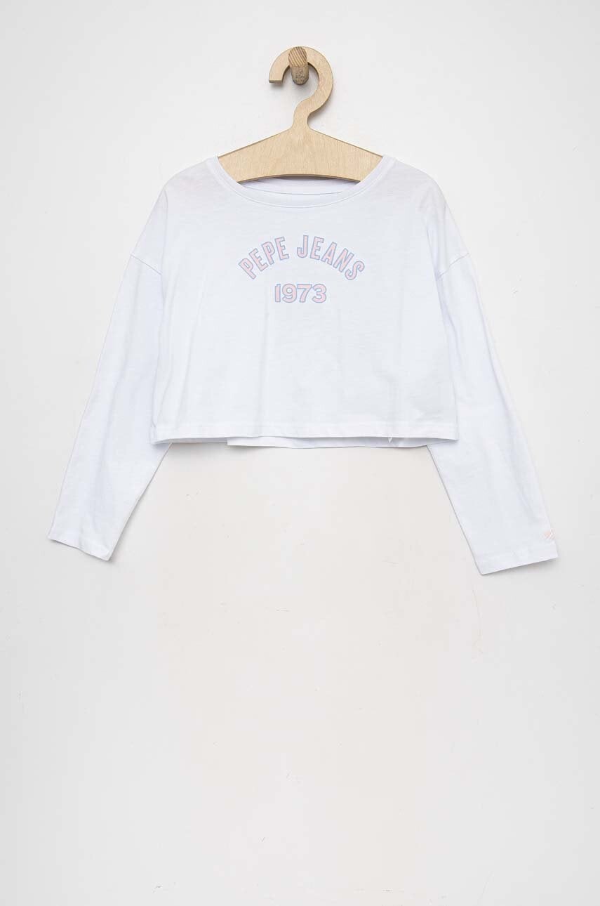 Detská bavlnená košeľa s dlhým rukávom Pepe Jeans Paullete biela farba, s potlačou