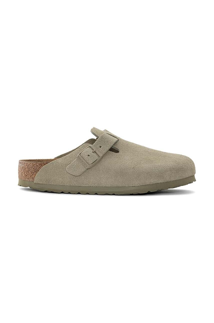 Semišové šľapky Birkenstock Boston zelená farba, 1025788