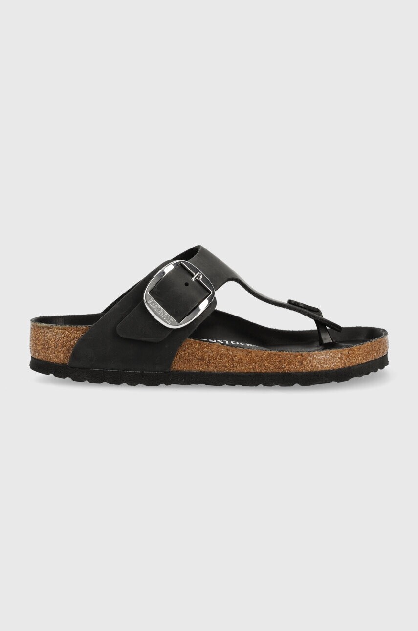 Kožené žabky Birkenstock Gizeh Big Buckle dámske, čierna farba, na plochom podpätku, 1023334