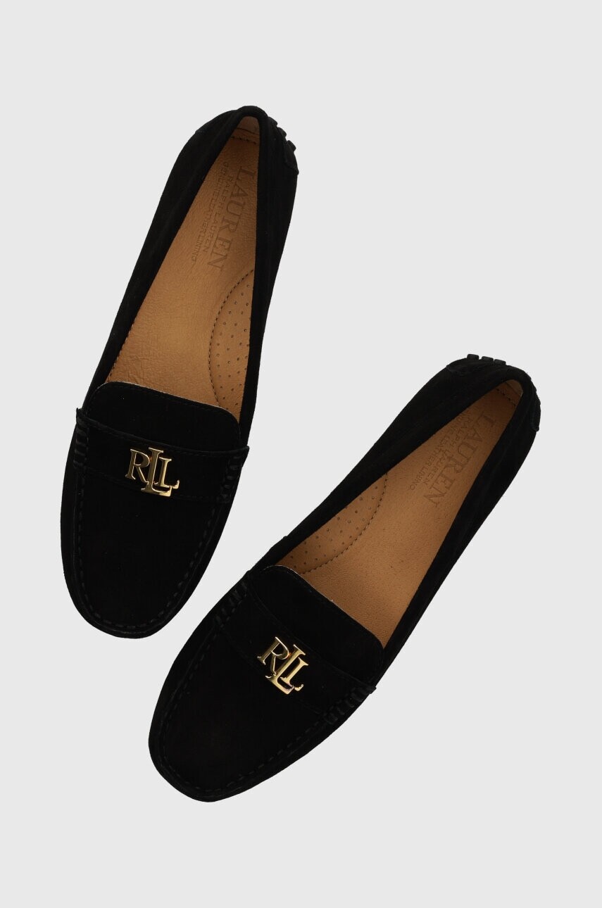 Semišové mokasíny Lauren Ralph Lauren Barnsbury dámske, čierna farba, na plochom podpätku, 802821629018