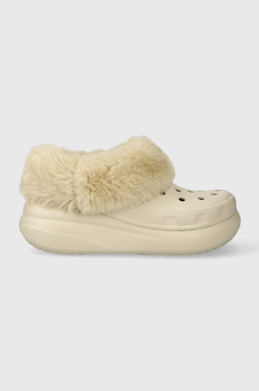 Šľapky Crocs Furever Crush dámske, béžová farba, na platforme, 208446