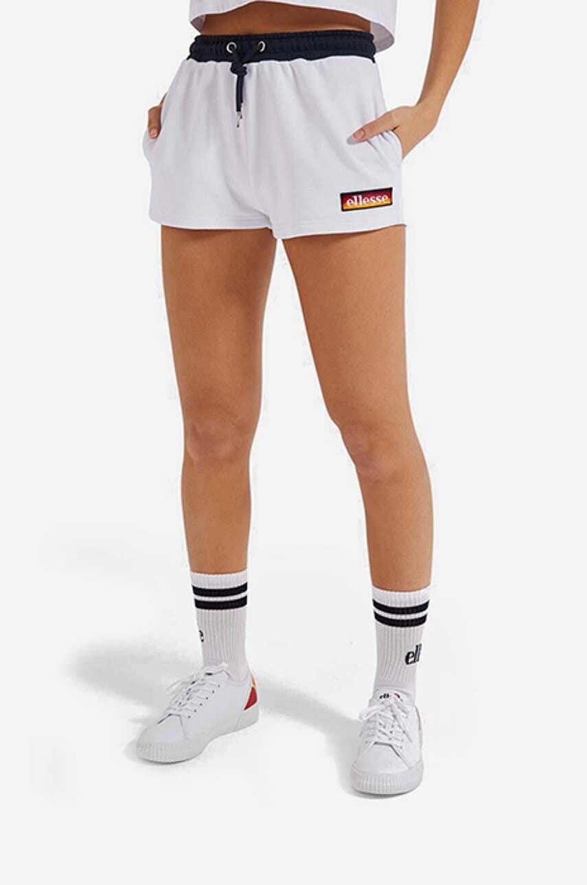 Šortky Ellesse Tang SGI11073-WHITE, dámske, biela farba, s nášivkou, stredne vysoký pás