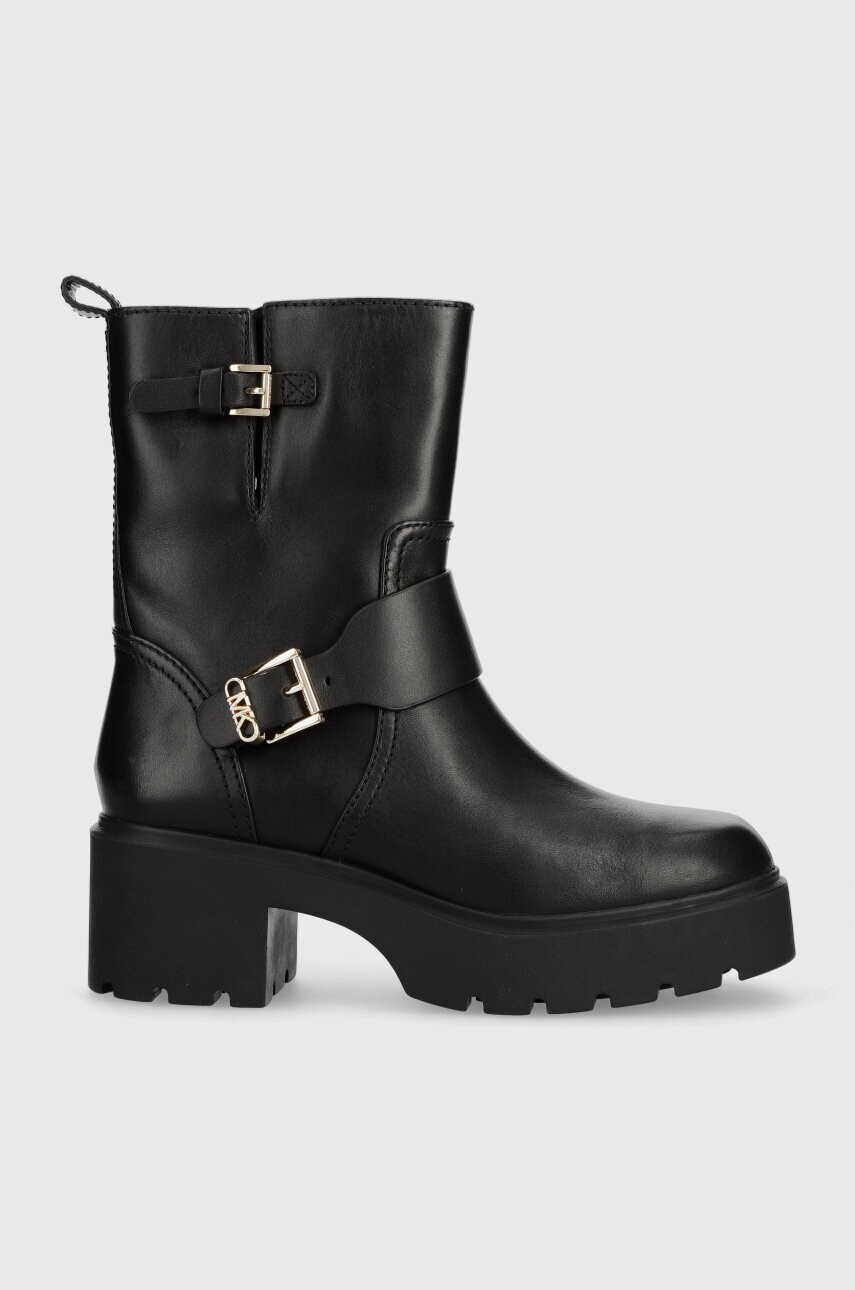 Kožené členkové topánky MICHAEL Kors Perry dámske, čierna farba, na podpätku, 40F3PYME5L