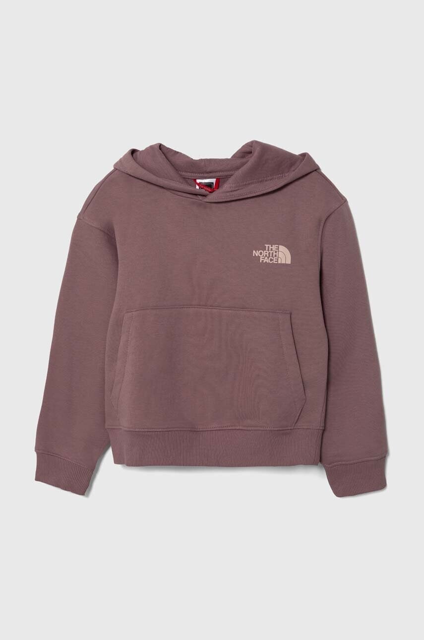 Detská mikina The North Face G VERTICAL LINE HOODIE fialová farba, s kapucňou, s potlačou