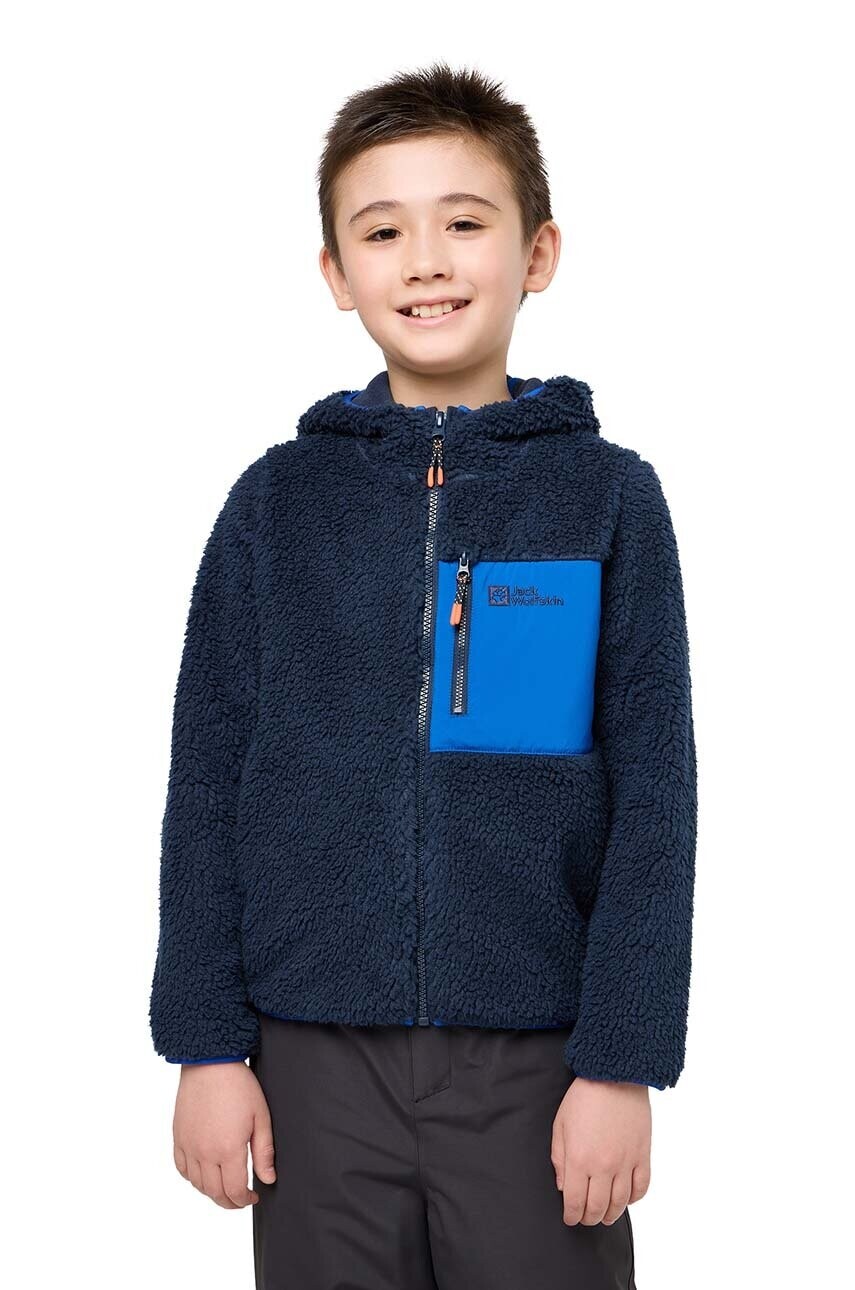 Detská mikina Jack Wolfskin ICE CURL HOOD tmavomodrá farba, s kapucňou, jednofarebná