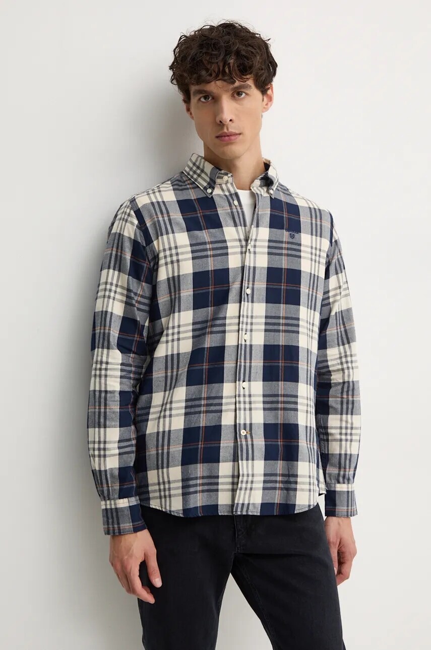 Bavlnená košeľa Barbour Edgar pánska, tmavomodrá farba, slim, s golierom button-down