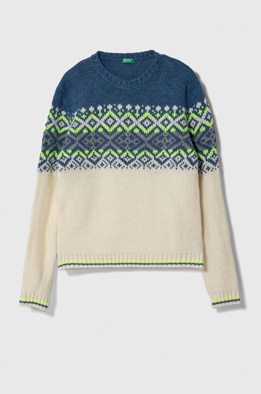 Detský sveter s prímesou vlny United Colors of Benetton béžová farba