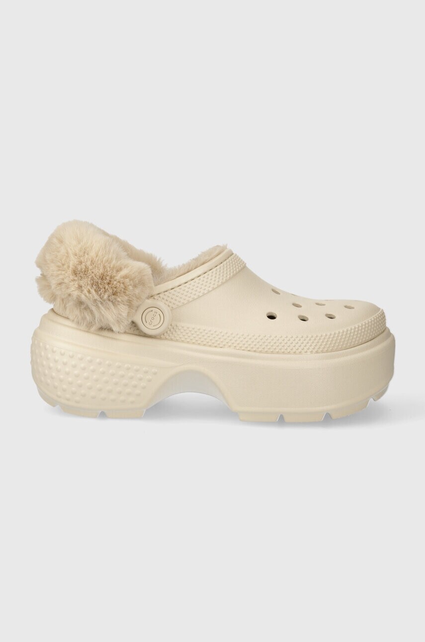 Šľapky Crocs Stomp Lined Clog dámske, béžová farba, na platforme, 208546