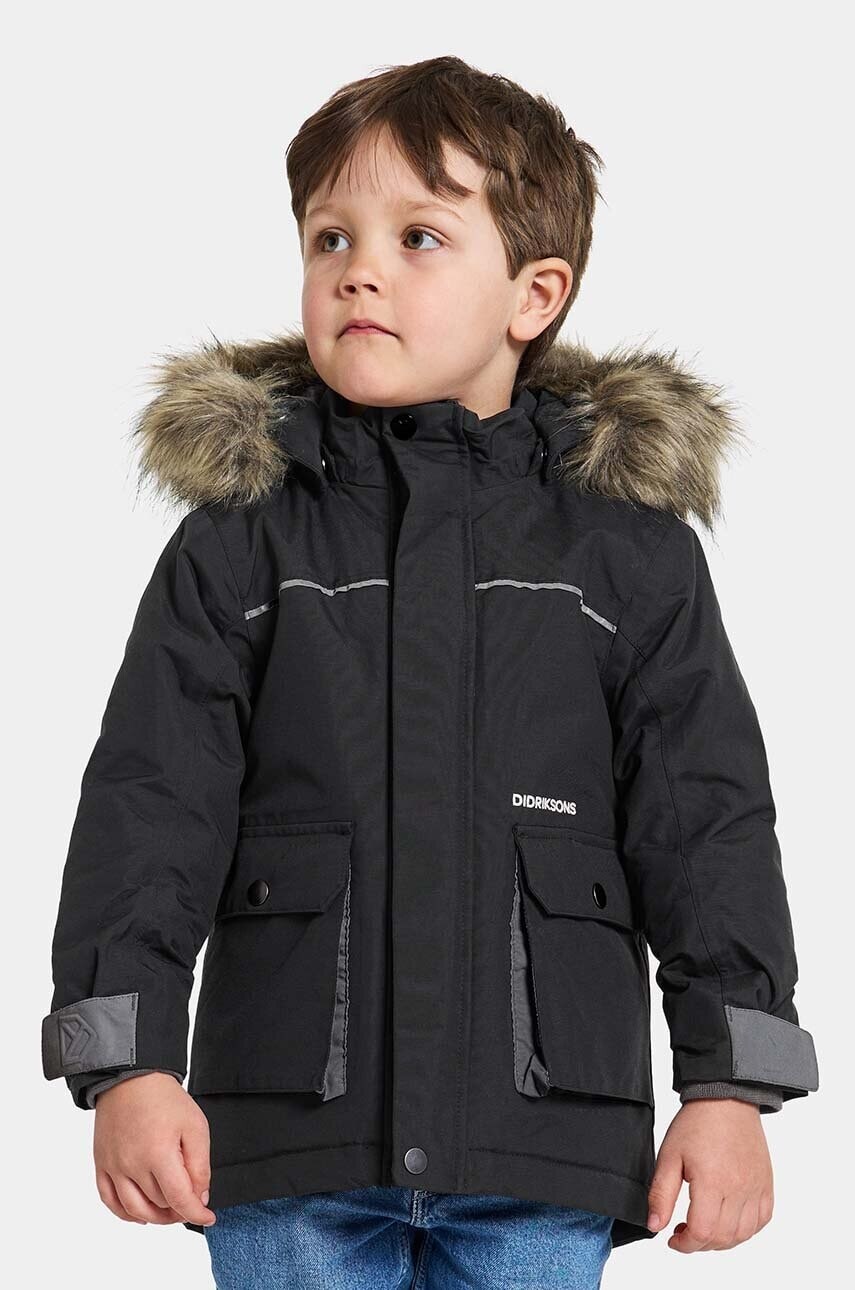 Detská zimná bunda Didriksons KURE KIDS PARKA čierna farba