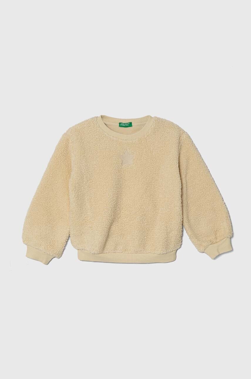Detská fleecová mikina United Colors of Benetton béžová farba, s nášivkou