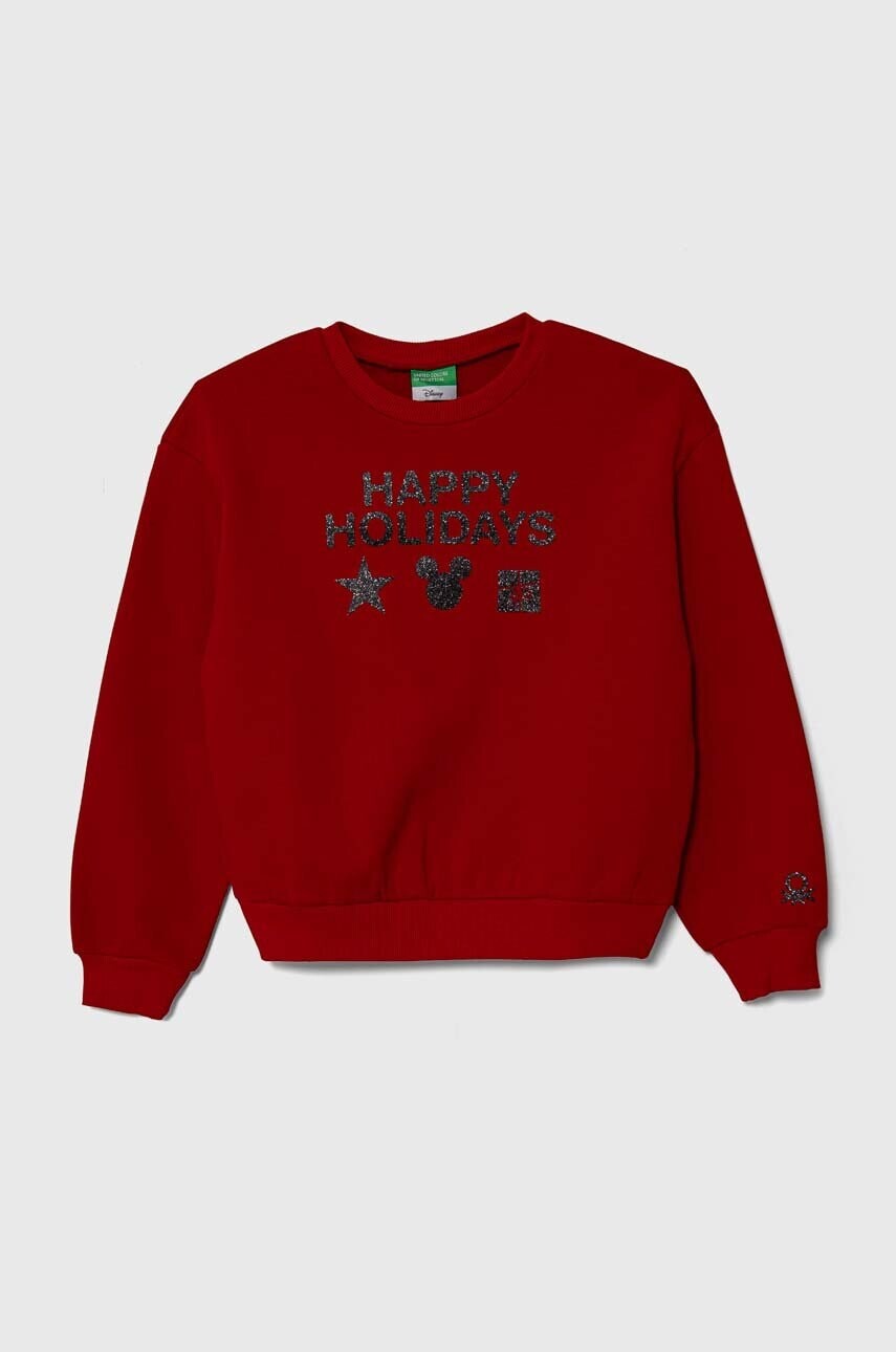Detská mikina United Colors of Benetton x Disney červená farba, s potlačou