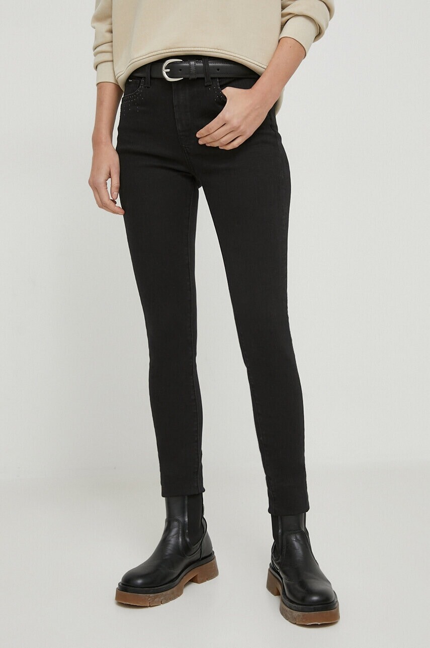Rifle Pepe Jeans SKINNY JEANS HW SPARKLE dámske, čierna farba, PL204606