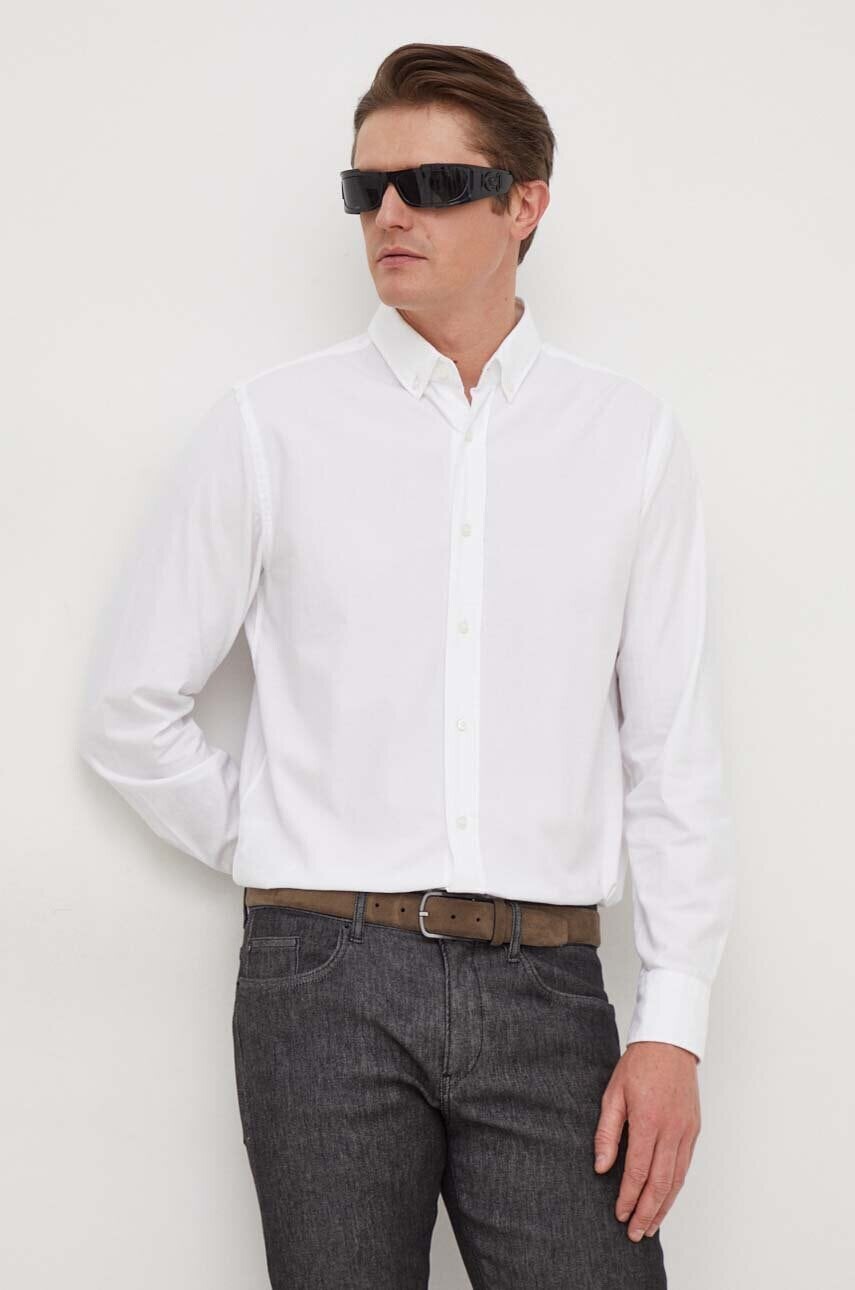Bavlnená košeľa BOSS pánska,biela farba,regular,s golierom button-down,50508914