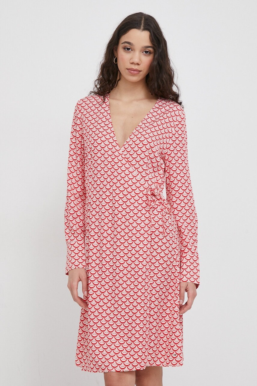 Šaty Tommy Hilfiger červená farba, mini, áčkový strih, WW0WW41007