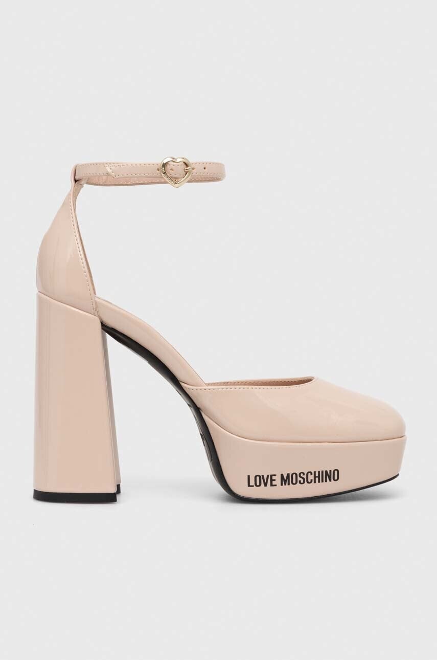 Šľapky Love Moschino béžová farba, na podpätku, JA1028CG1IIH0601